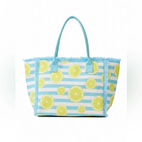 Sliced Lemon Striped Tote Bag|Blue+Yellow - Picture 2 of 5